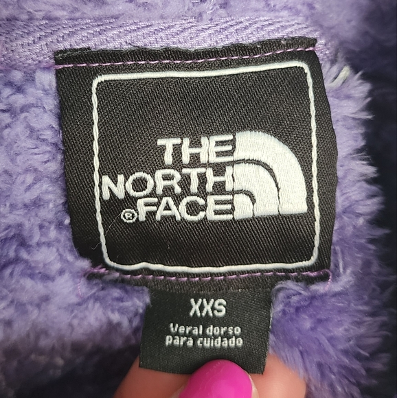 The North Face Purple Furry Fleece Hooded Zip Up Jacket Girls Size XXS - Picture 2 of 3